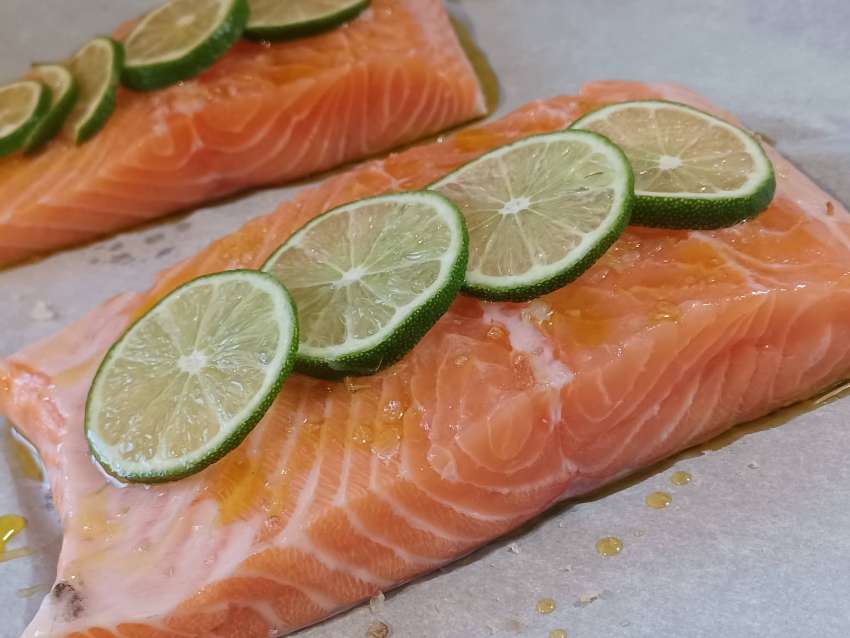 Preparing the salmon